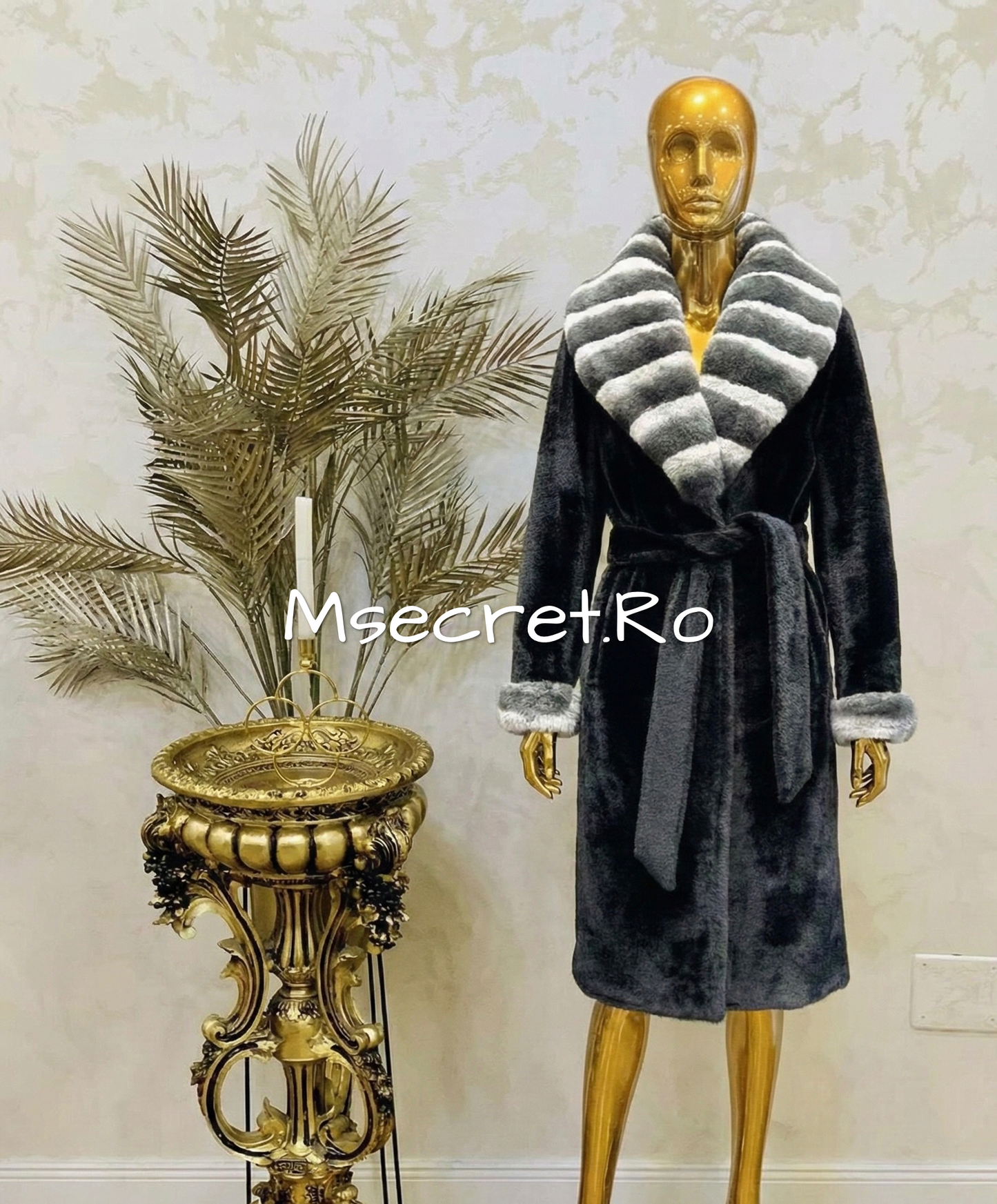 Alcantara fur coat with chinchilla collar and cuffs