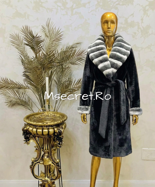 Alcantara fur coat with chinchilla collar and cuffs