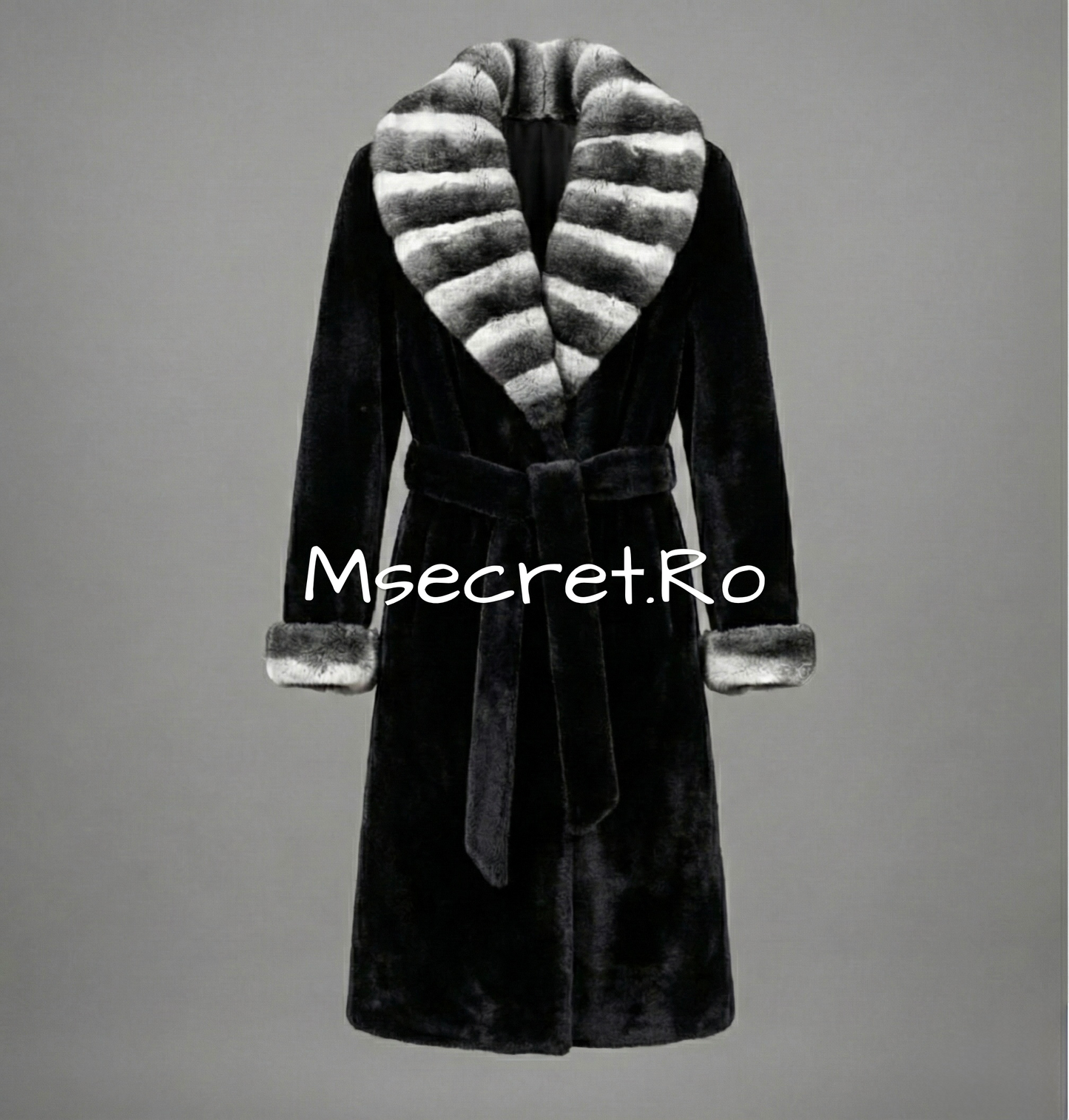 Alcantara fur coat with chinchilla collar and cuffs