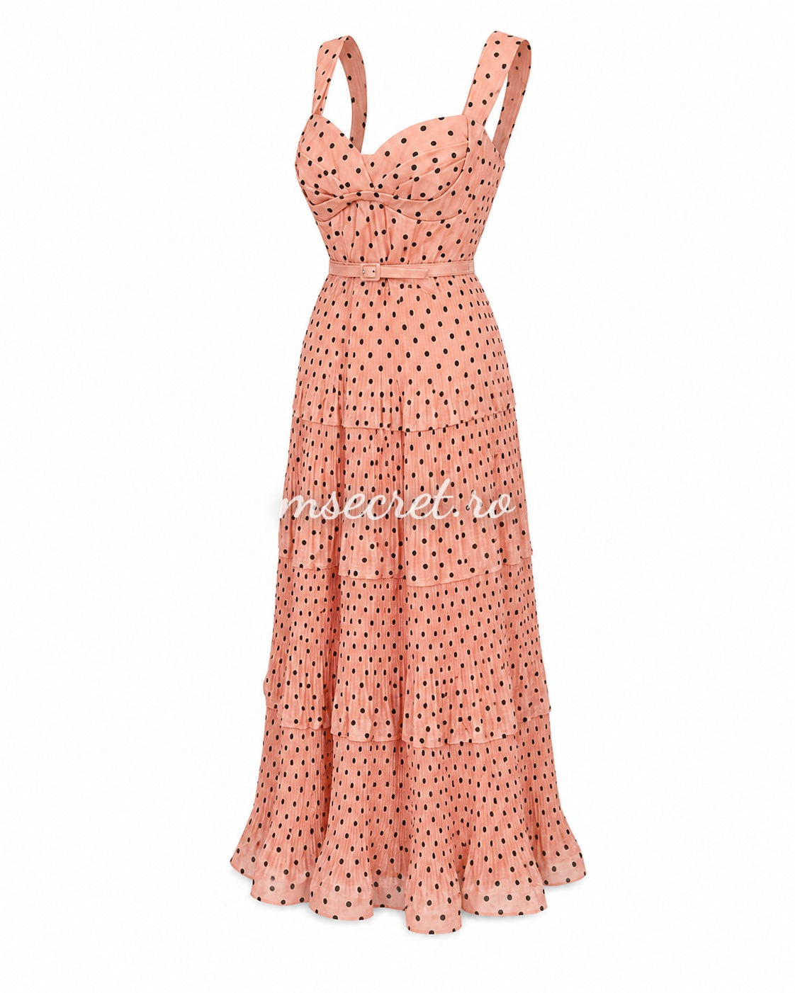 Rochie midi din in roz cu buline