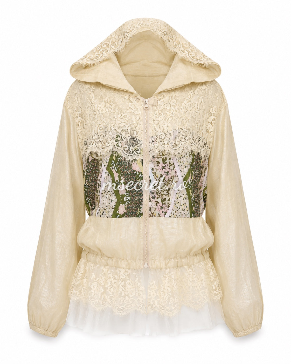 Beige lace jacket with hood