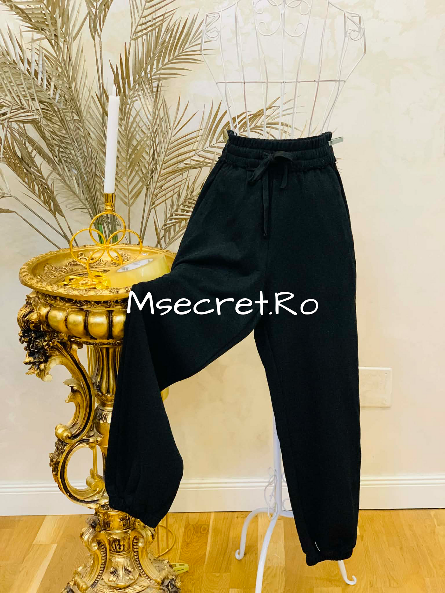 Compleu negru din bumbac cu bluza si pantaloni
