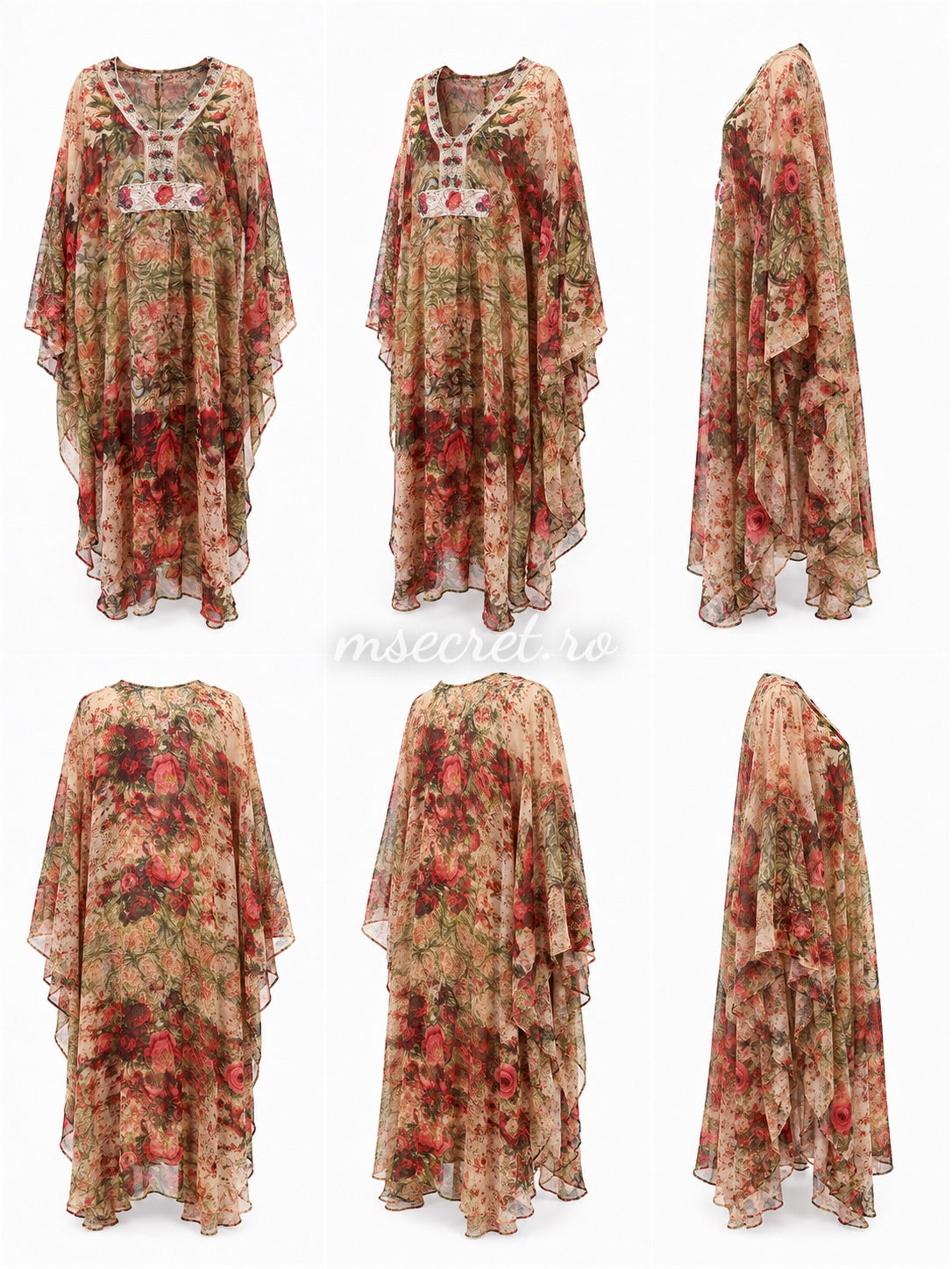 Rochie tip caftan turcoaz cu imprimeu mediteranean