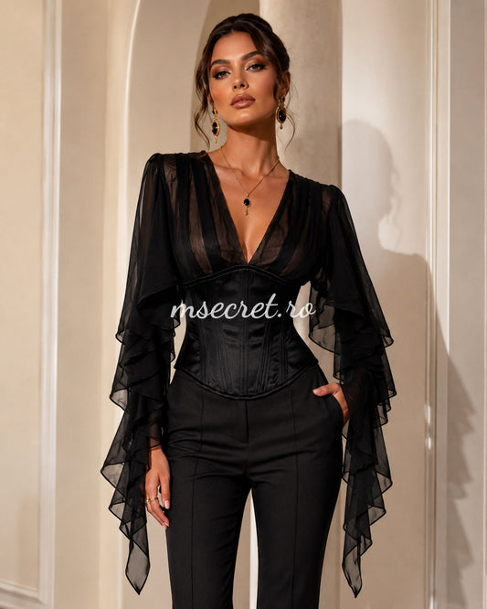 Corset negru cu maneci vaporoase ample