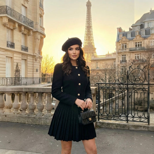 Rochie neagra din tweed