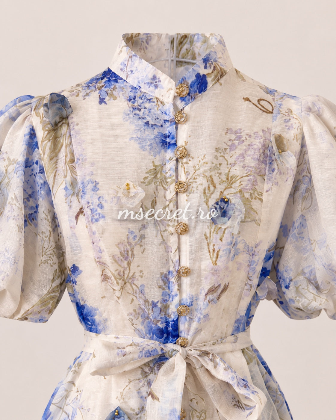 Rochie scurta blue din in cu aplocatii 3D