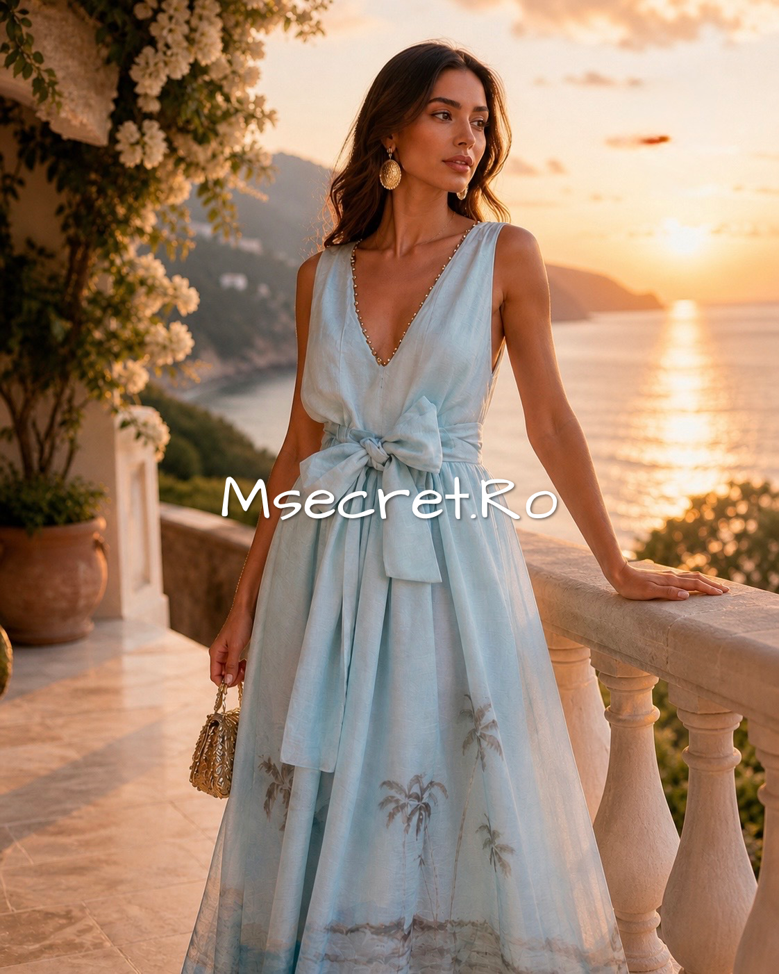 Long blue linen dress Mareia