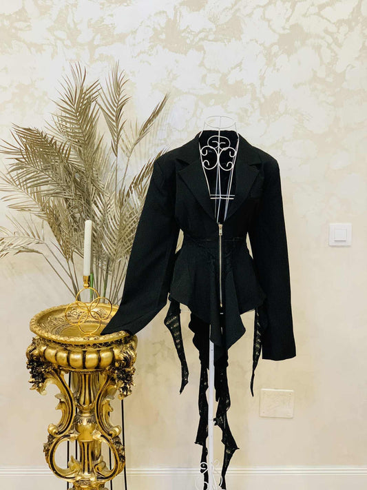 Sacou negru cu franjuri