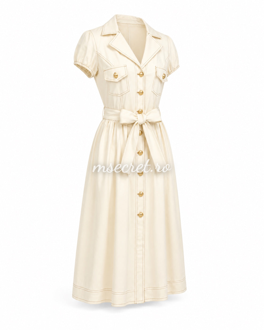 Rochie midi ivory din denim cu nasturi aurii