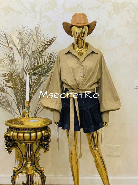 Camasa bej cu maneci bufante