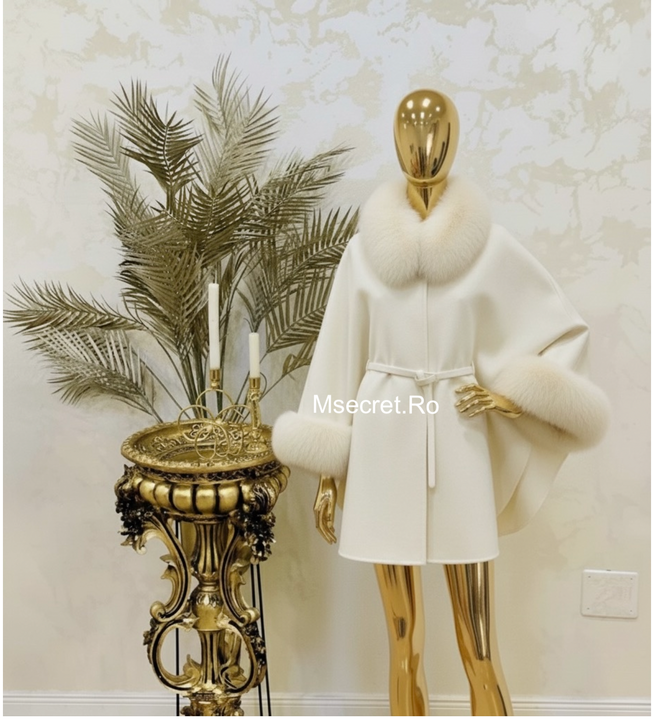 Capa alba din lana cu blana naturala