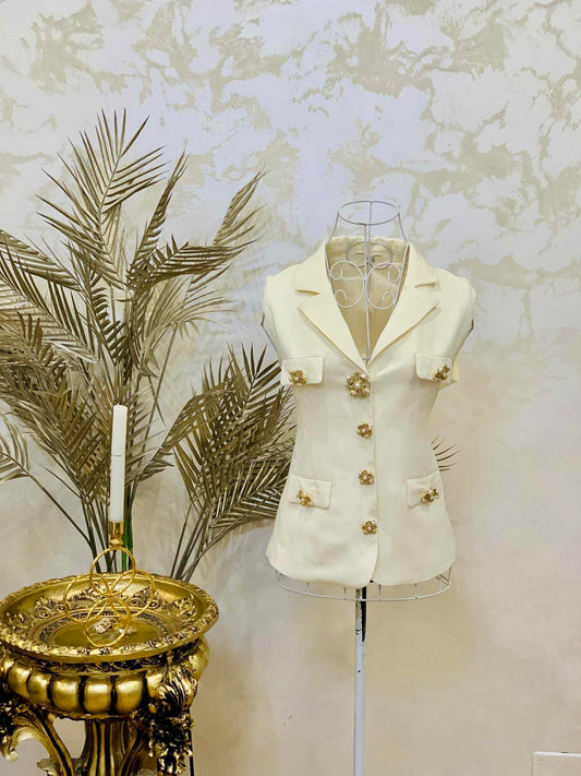Vesta ivory cu nasturi bijuterie
