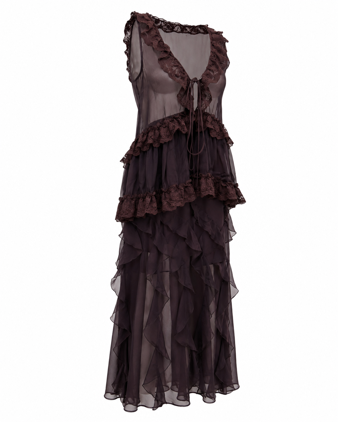 Rochie maro cu volane si design transparent