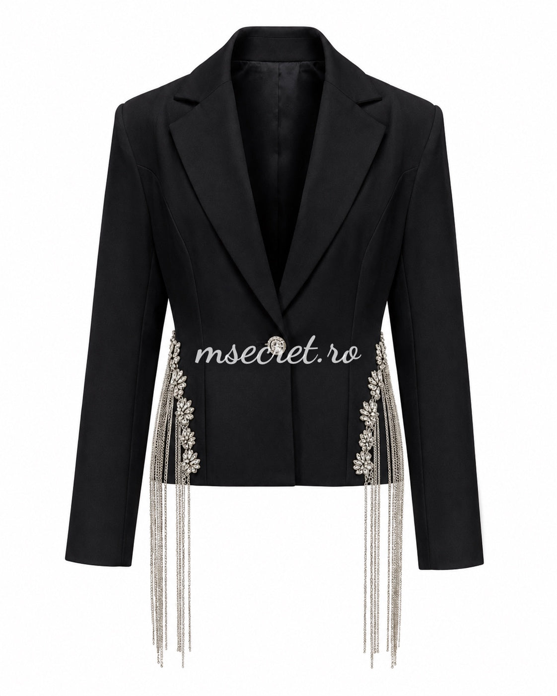 Elegant black suit with a jacket and flared trousers