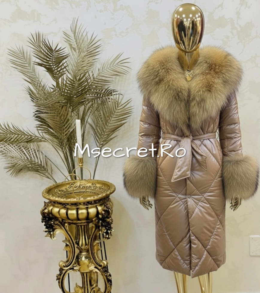 Beige waterproof jacket with natural fur