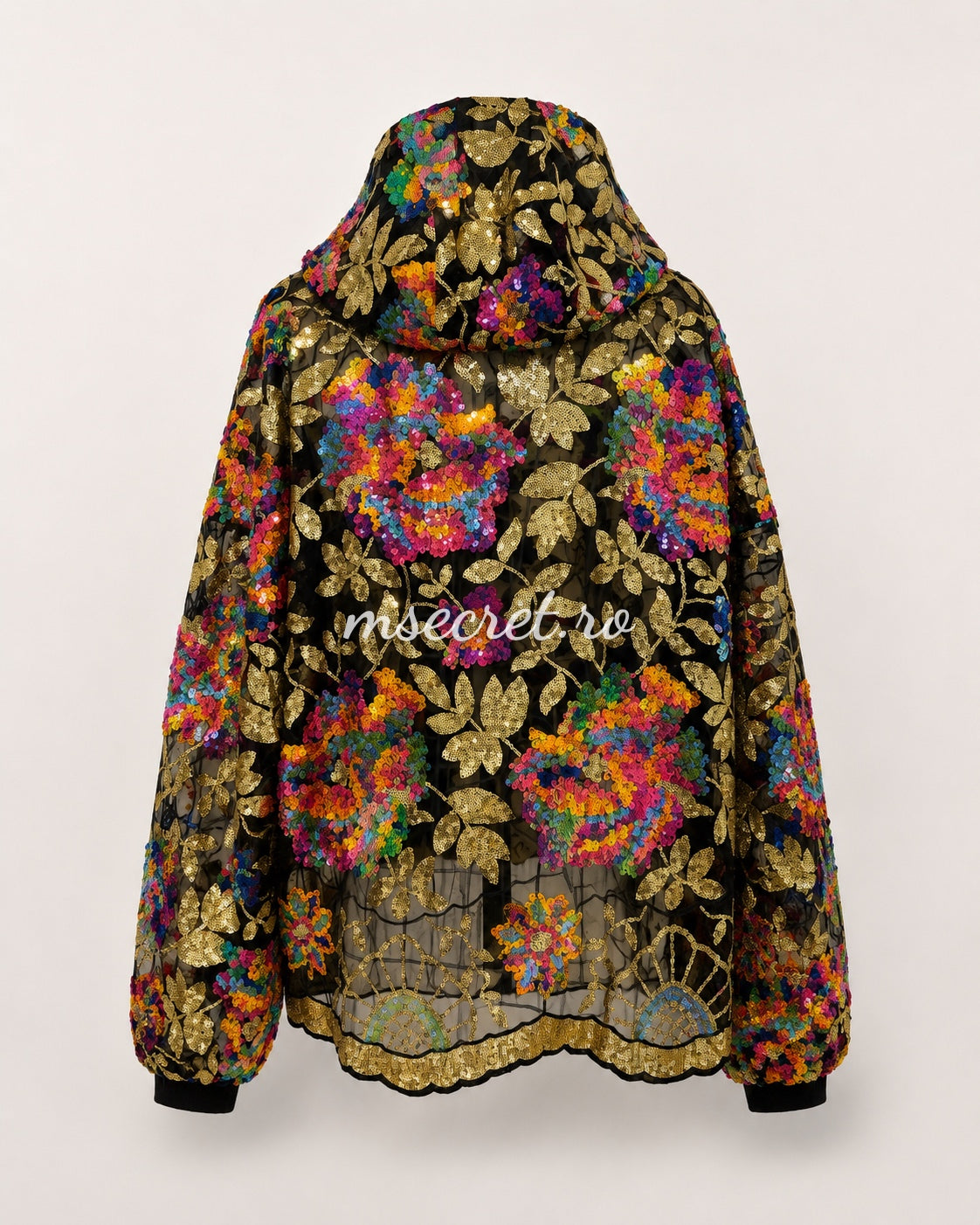 Jacheta neagra din dantela cu paiete multicolore