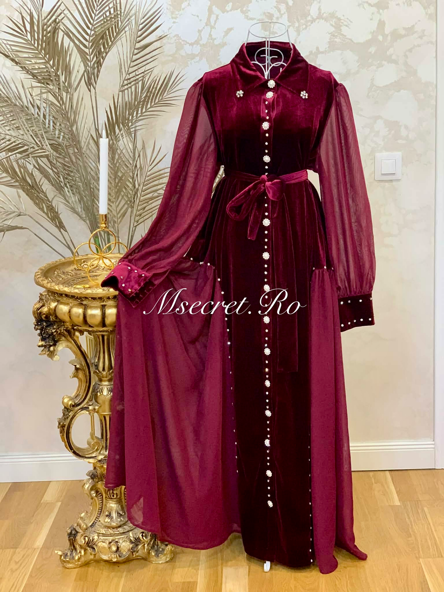 Rochie burgundy din catifea midi