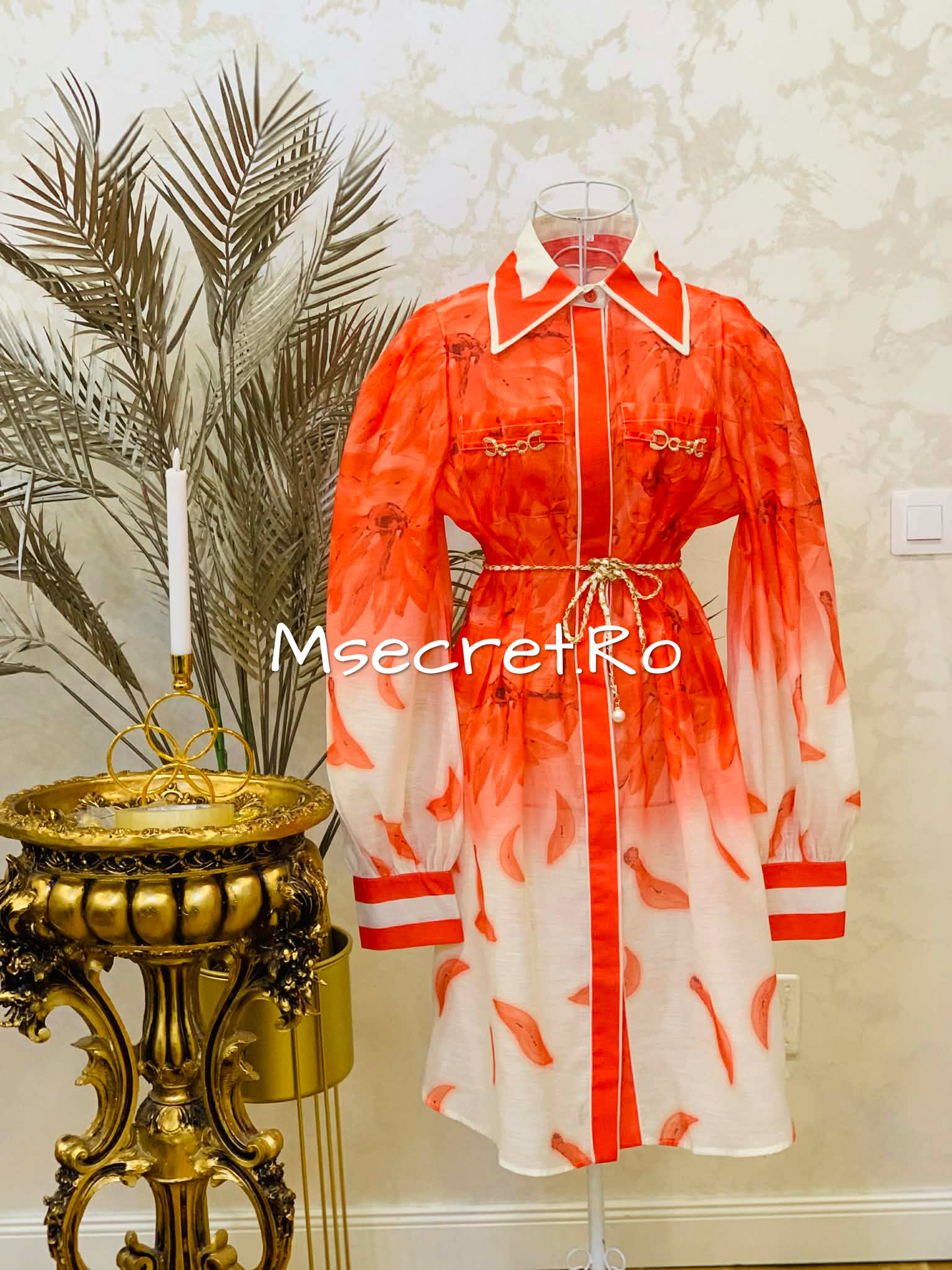 Red linen dress with sleeves