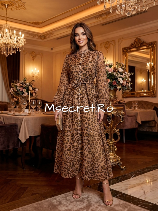 Rochie midi din in animal print