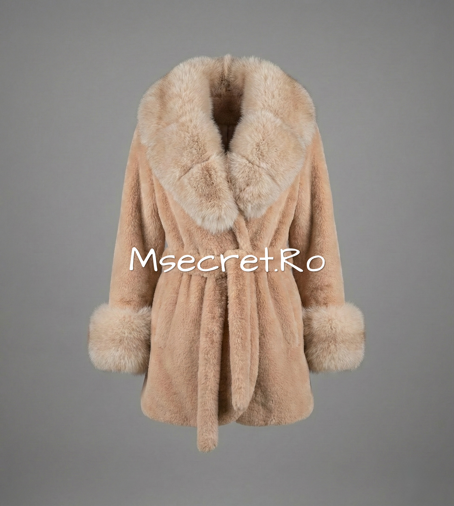 Alcantara fur coat with natural fox collar and cuffs