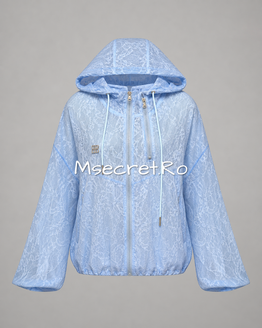 Blue jacket with lace and hood