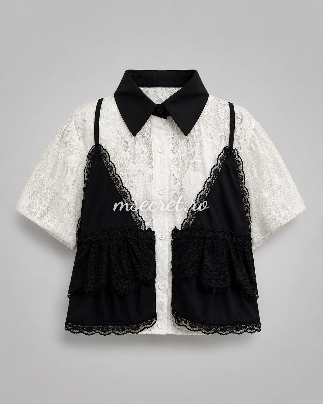 White lace shirt with an attached black top – elegant blouse