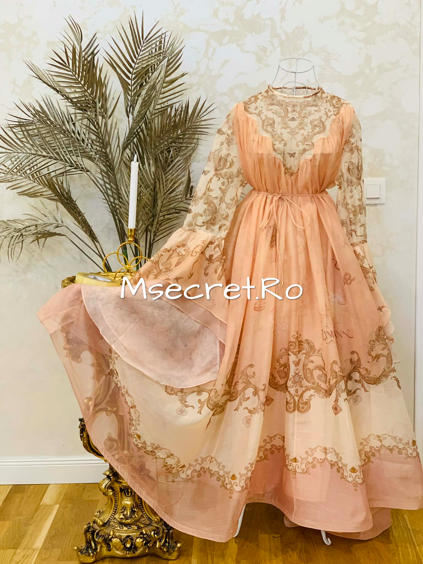Long linen dress with baroque print