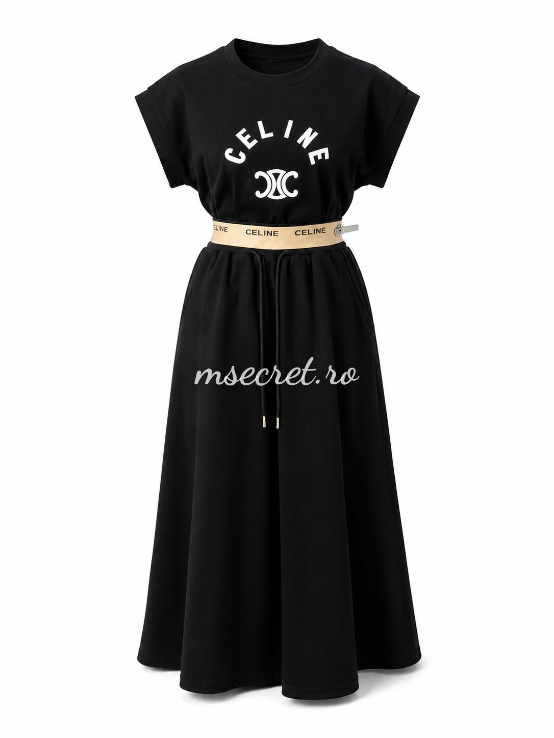 Compleu negru midi cu fusta tricou