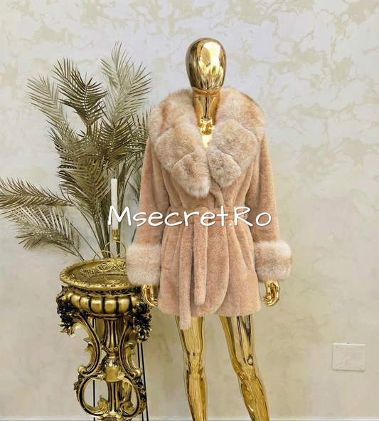 Alcantara fur coat with natural fox collar and cuffs