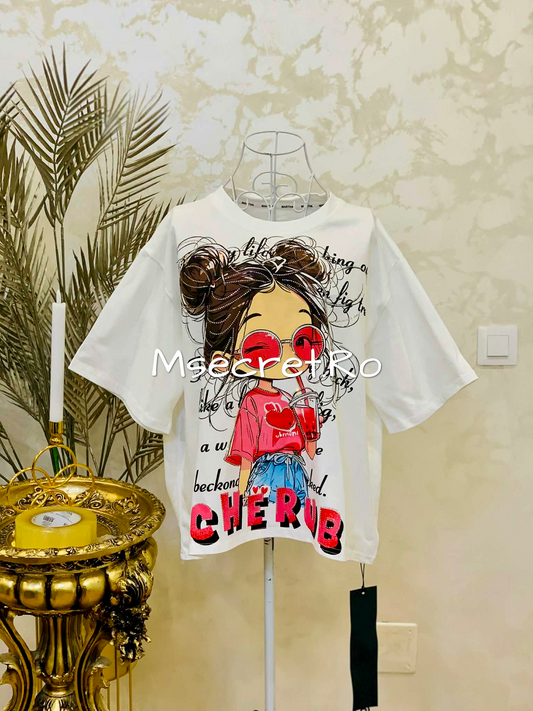 Tricou alb cu desene