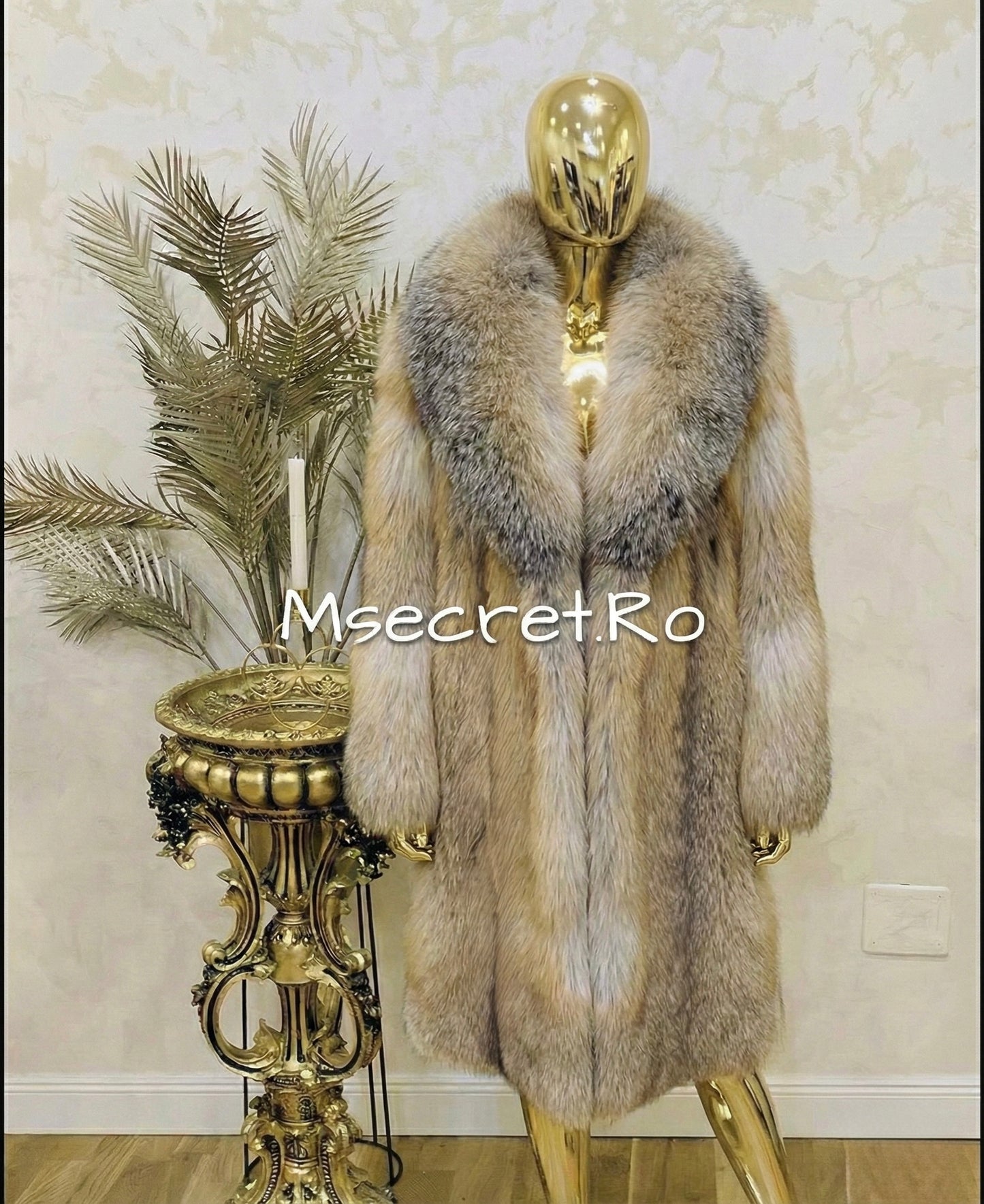 Luxury long brown natural fur coat