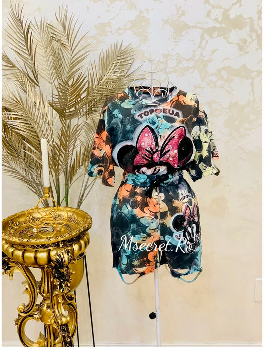 Compleu bumbac cu pantaloni scurti si tricou
