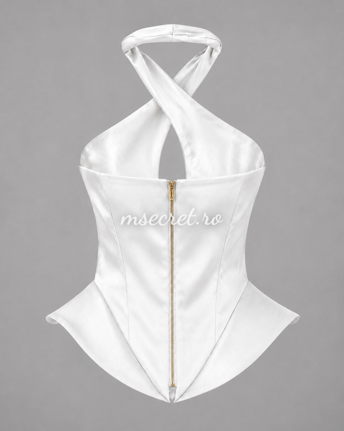 Corset alb elegant satinat – top cu croială sculpturală