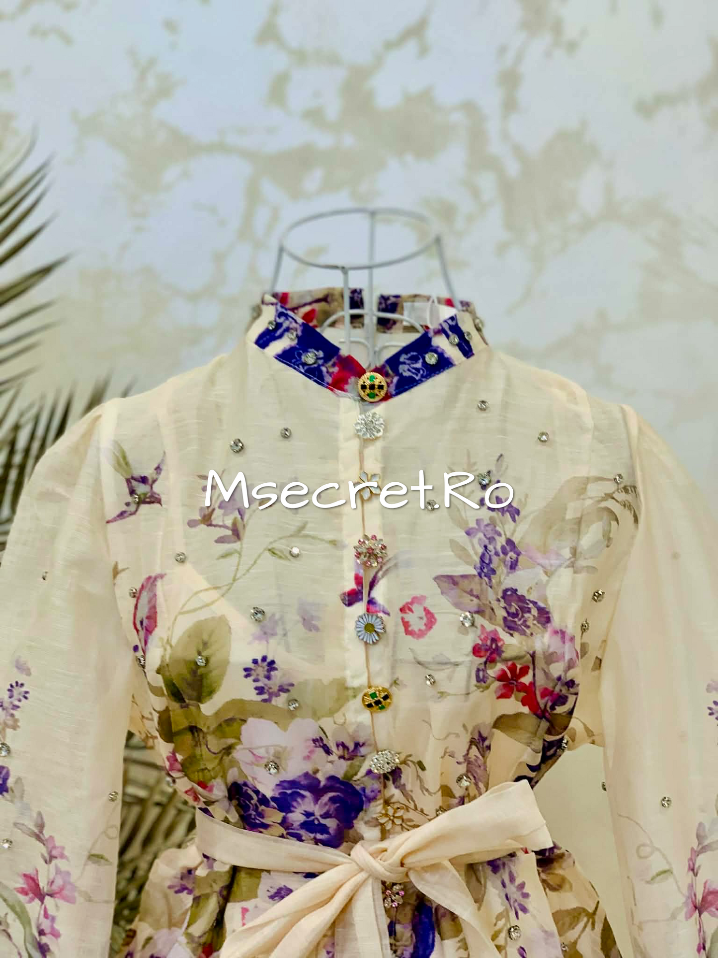 Rochie mov din in cu imprimeu floral