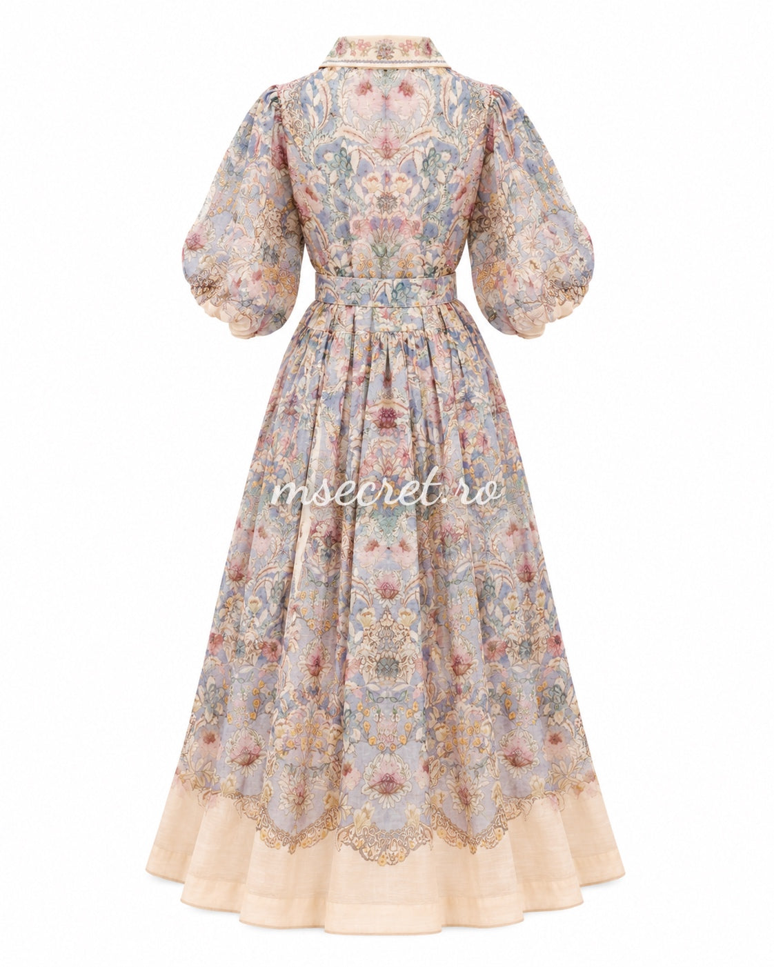 Long linen dress with floral print