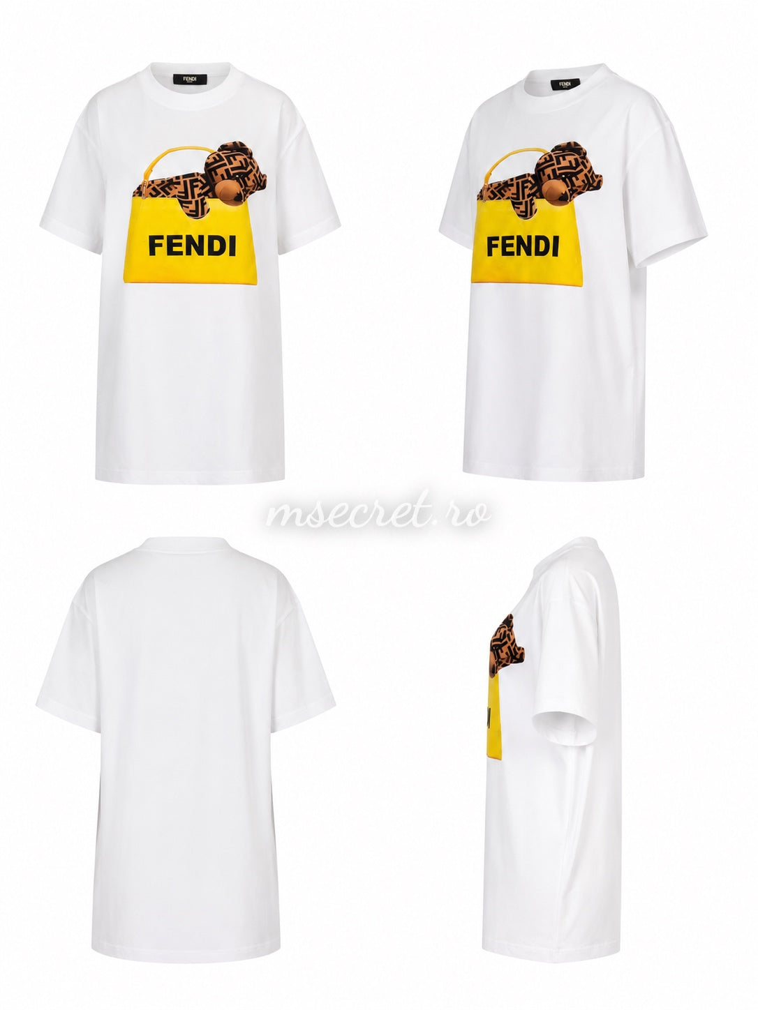 Tricou din bumbac alb cu imprimeu fashion