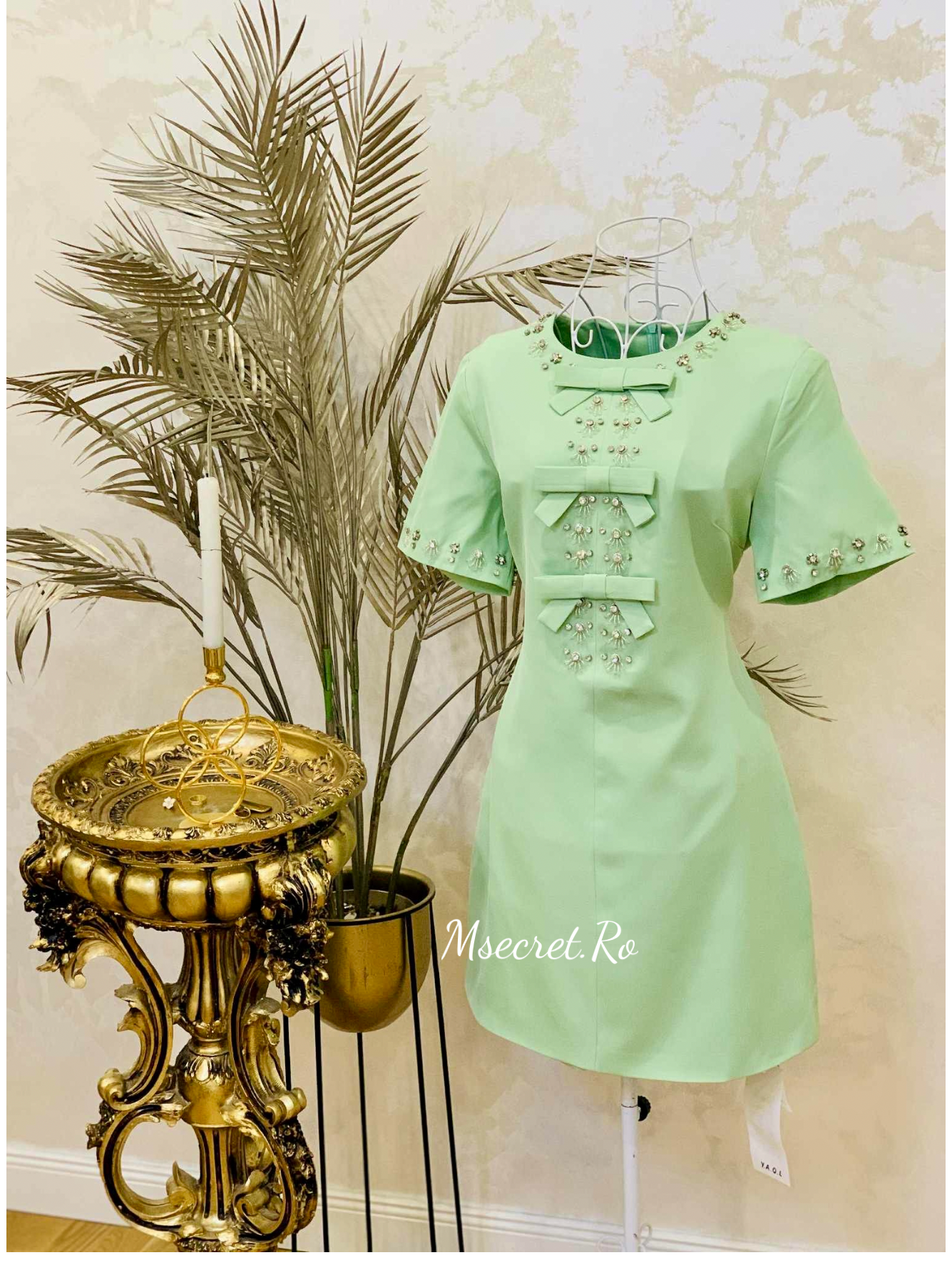 Rochie verde neagra cu detalii argintii