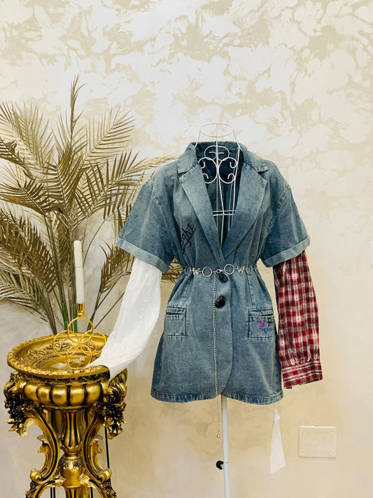 Sacou denim cu mâneci tip camasa
