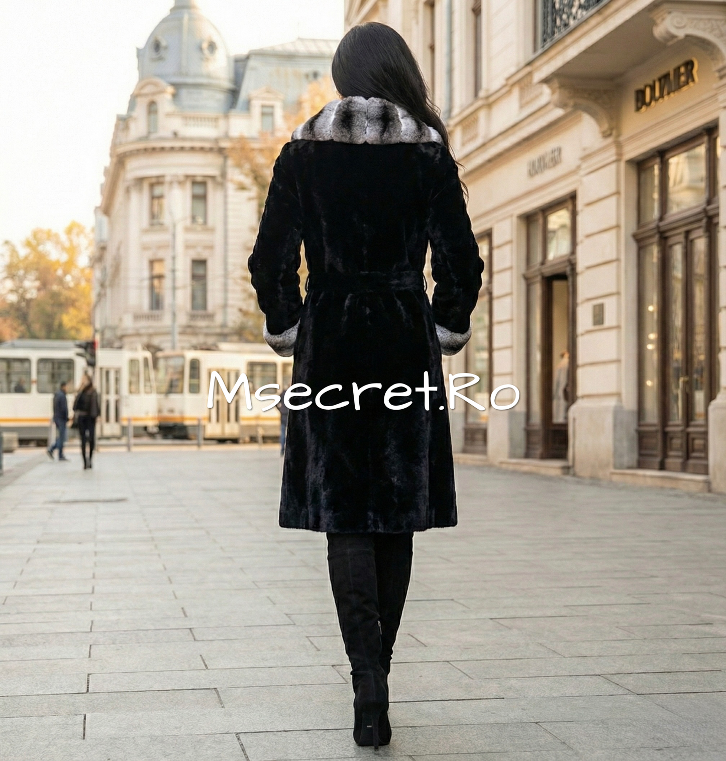Alcantara fur coat with chinchilla collar and cuffs
