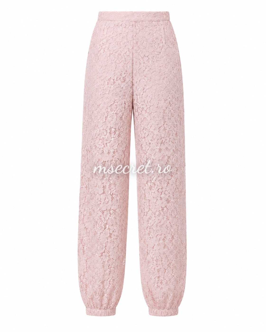 Pink lace trousers with a loose fit