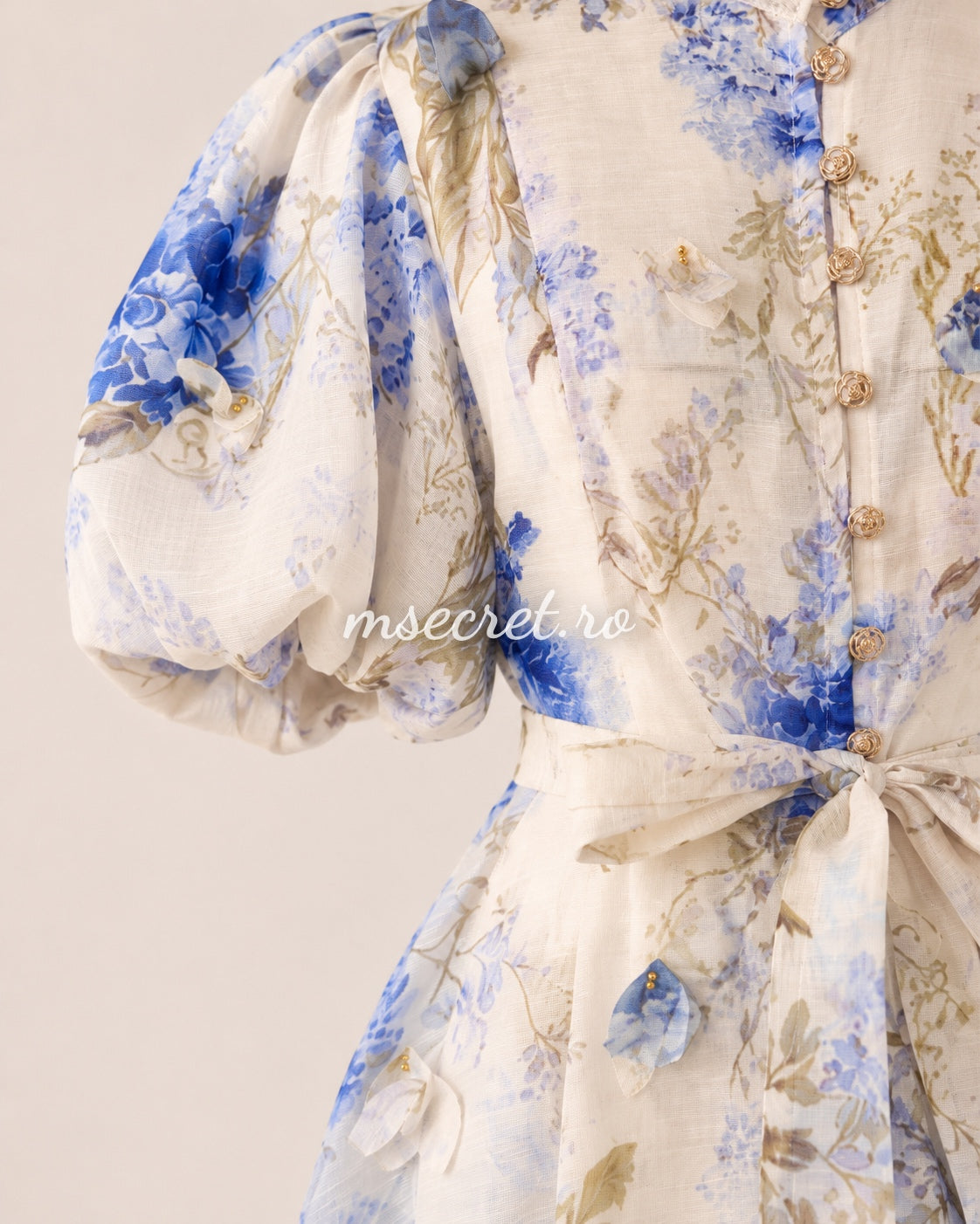 Rochie scurta blue din in cu aplocatii 3D