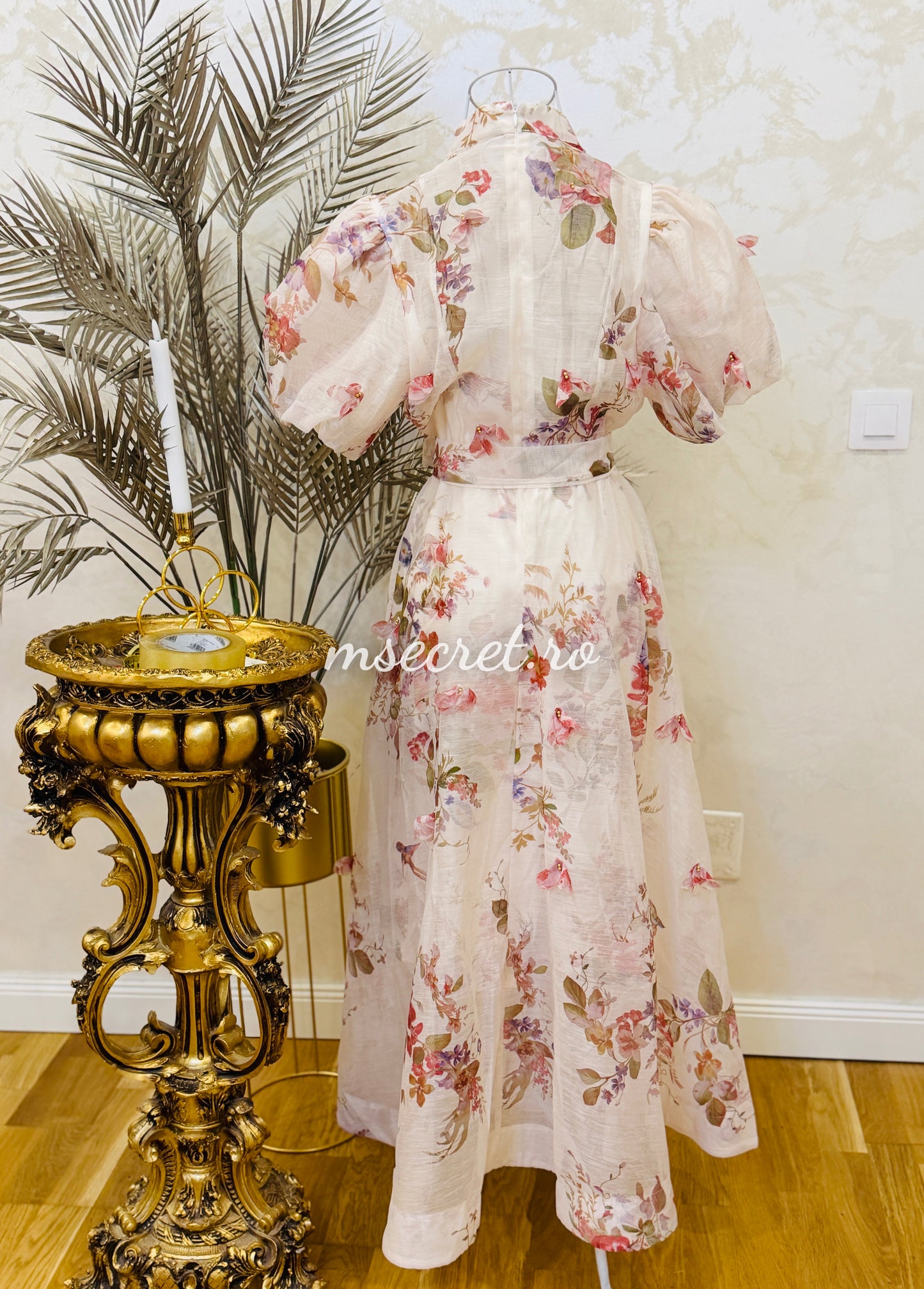Rochie eleganta din in cu imprimeu floral romantic