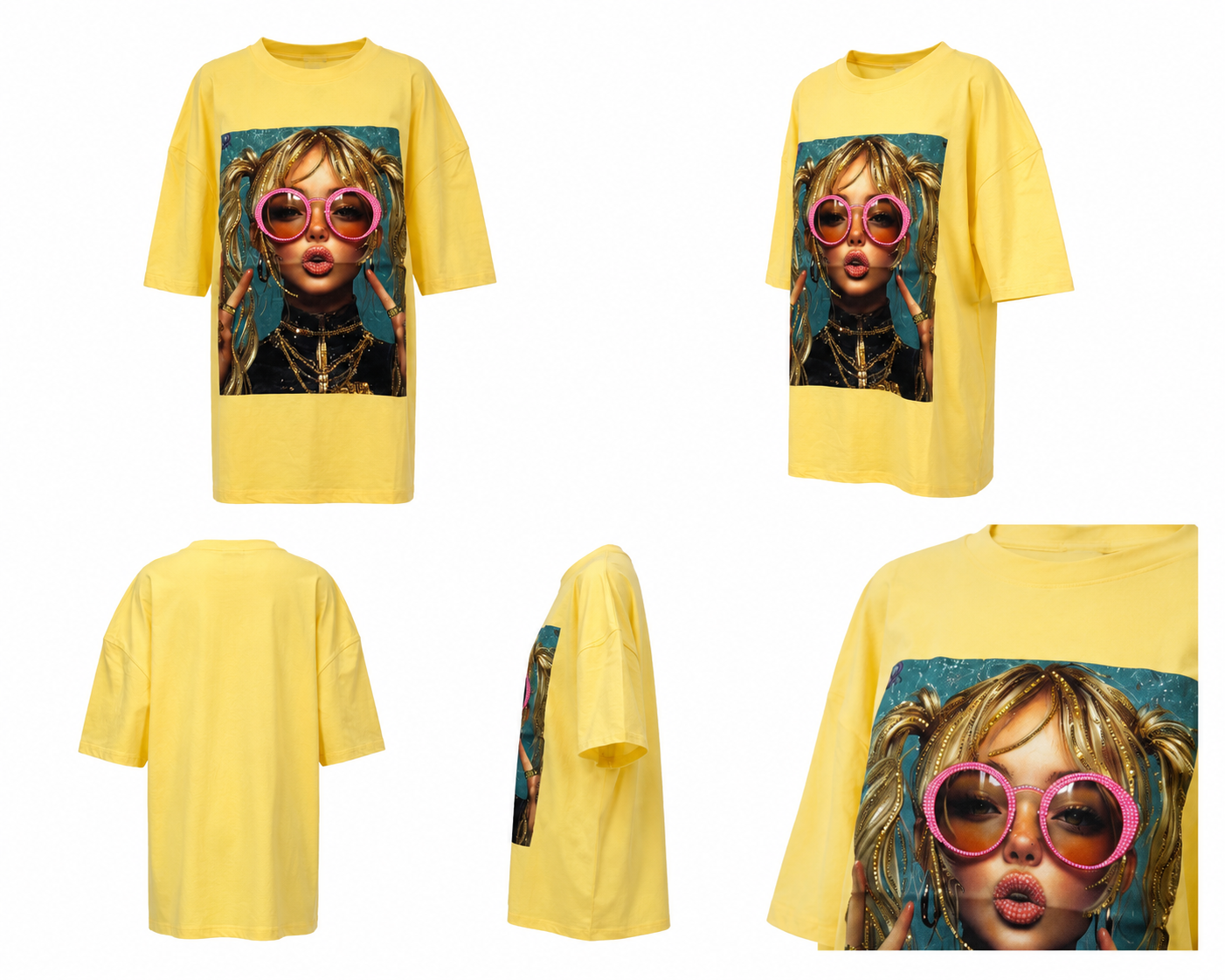 Tricou galben din bumbac cu imprimeu fashion