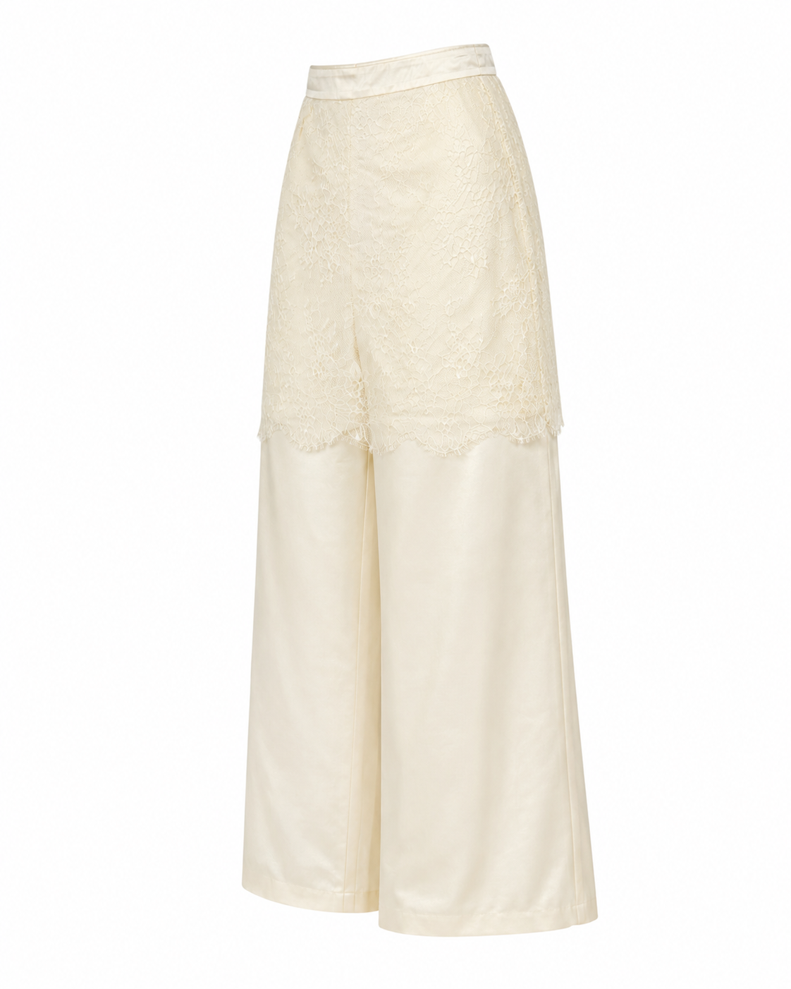 Cream elegant trousers with lace overlay