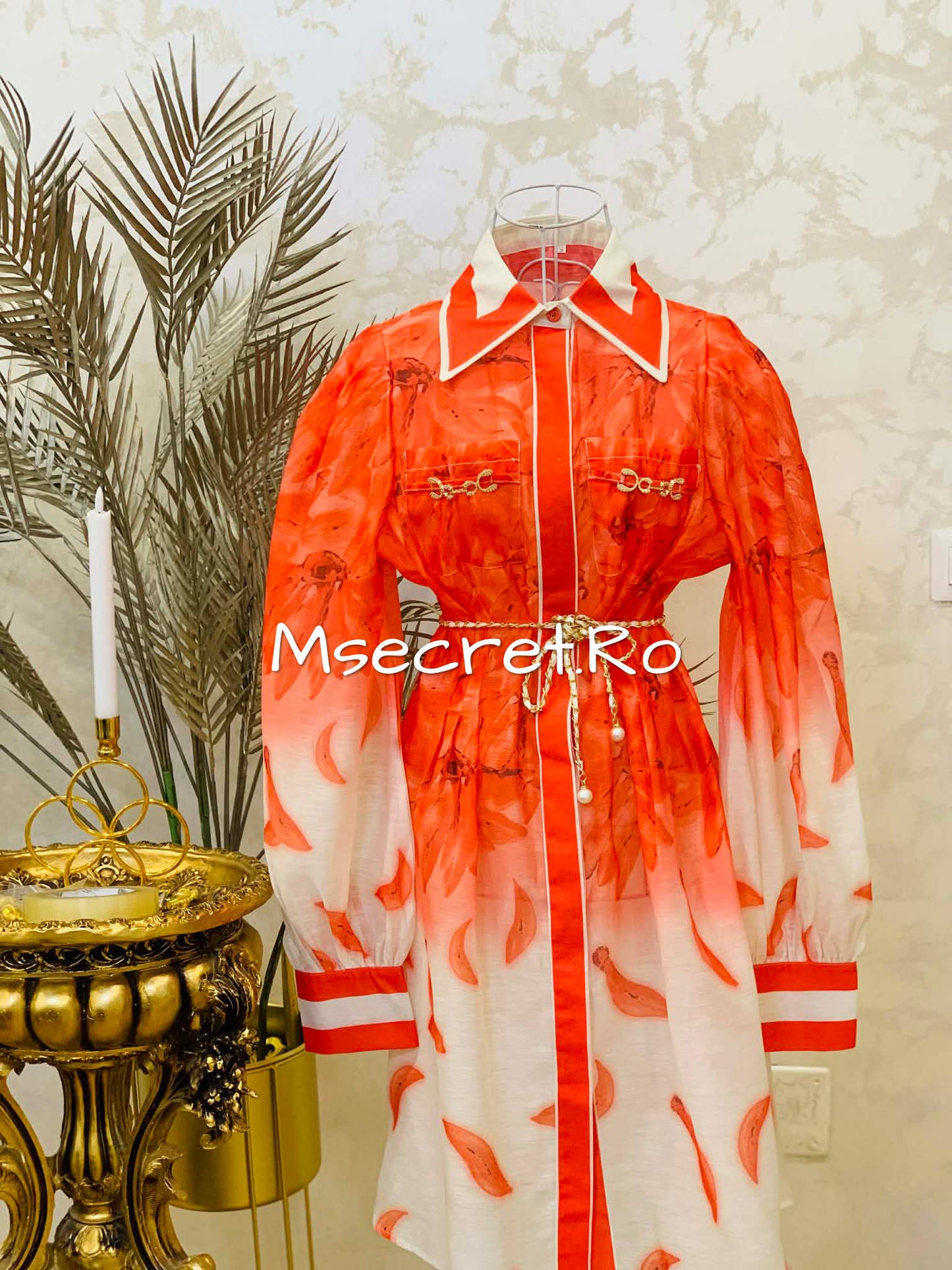 Red linen dress with sleeves
