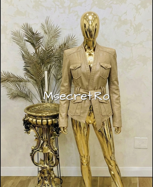 Geaca din piele naturala bej Dina