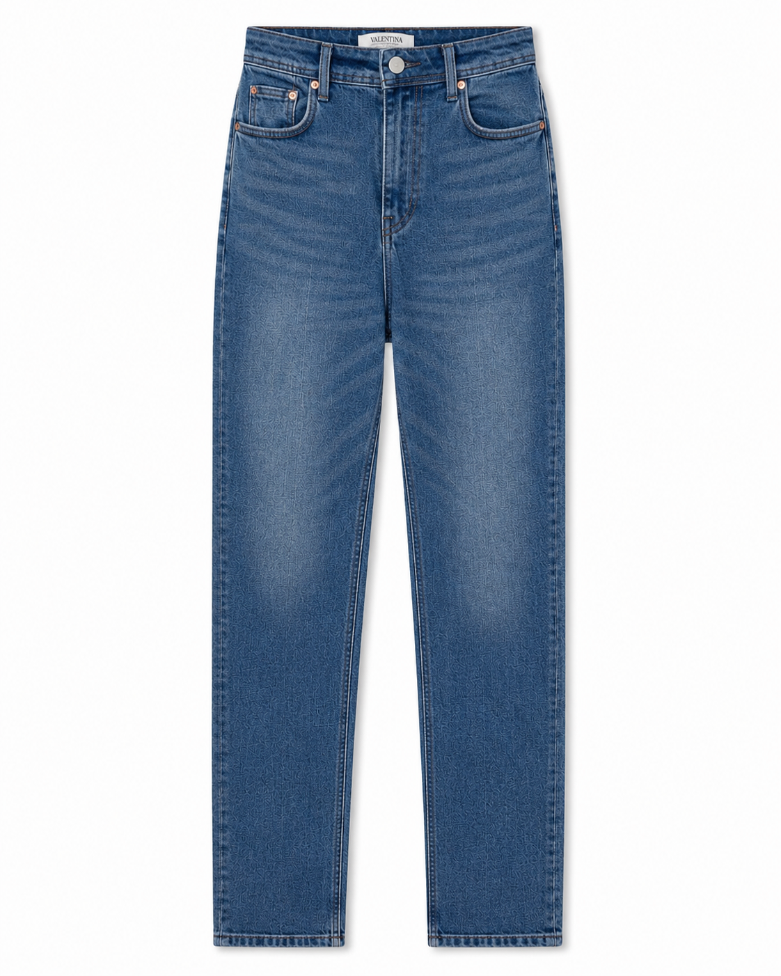 Blugi drepti din denim albastru cu talie inalta
