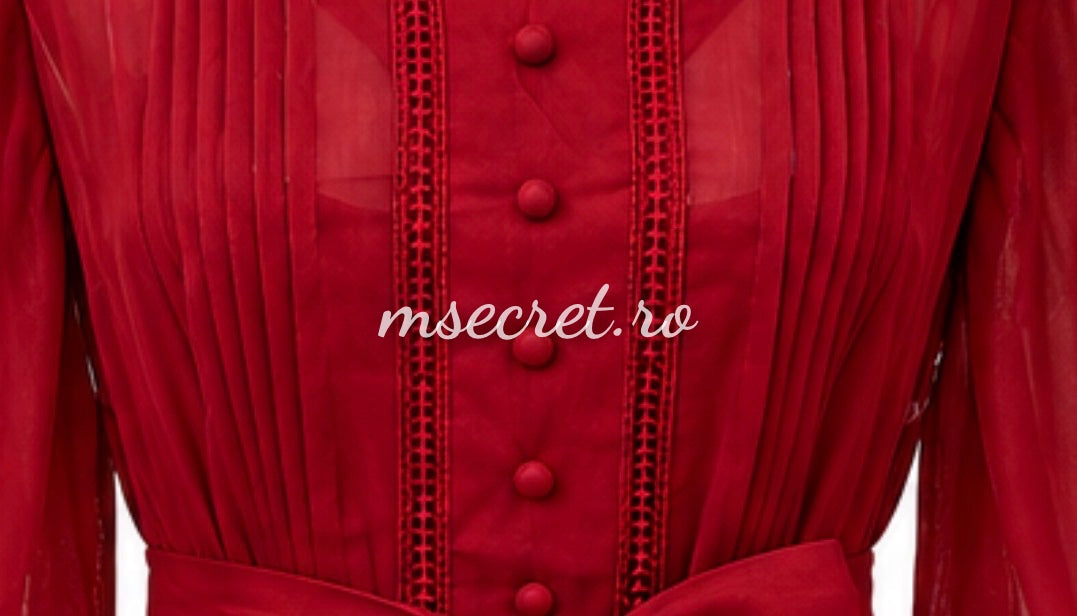 Rochie burgundy eleganta cu maneci bufante