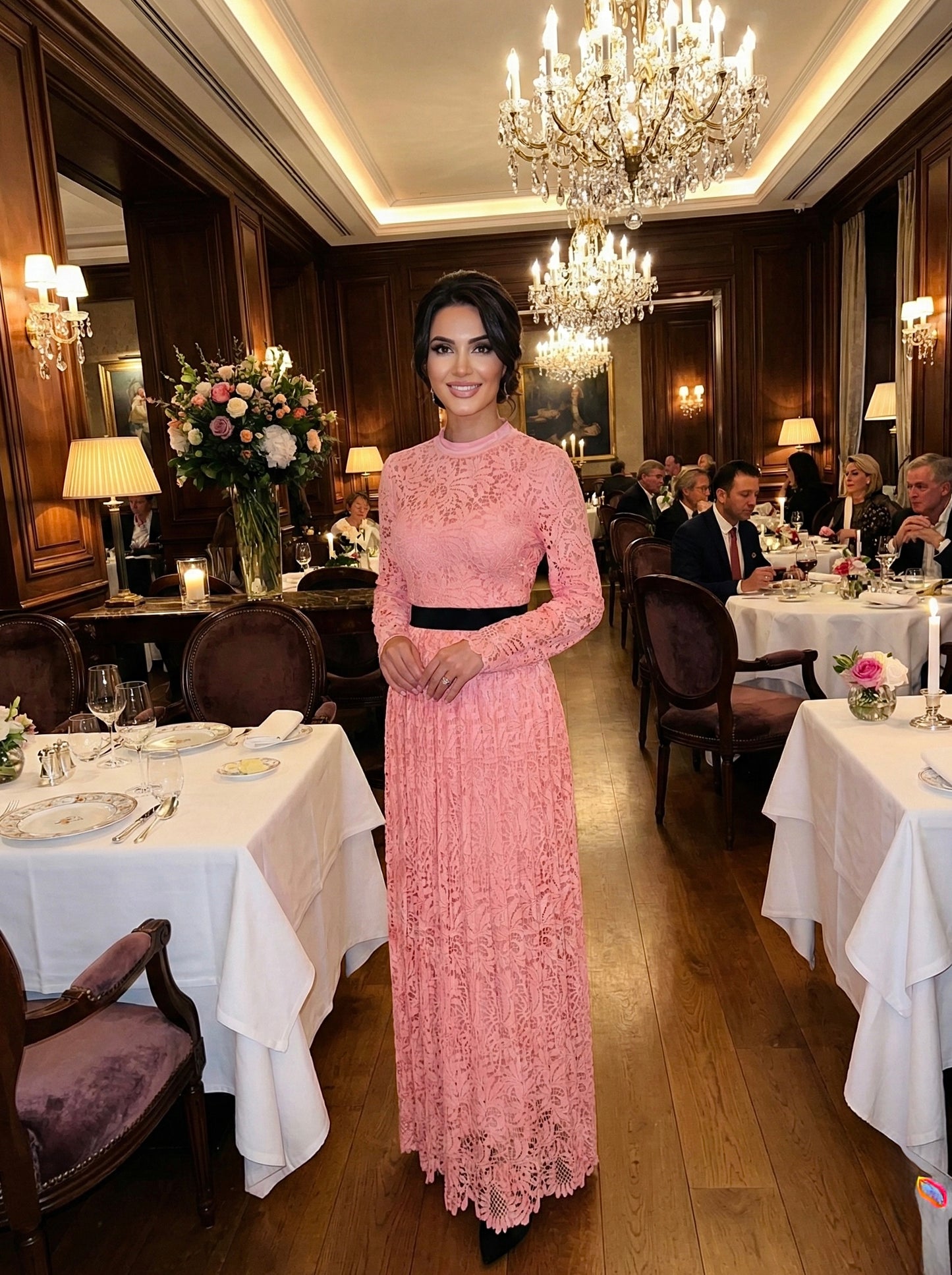 Rochie lunga din dantela roz