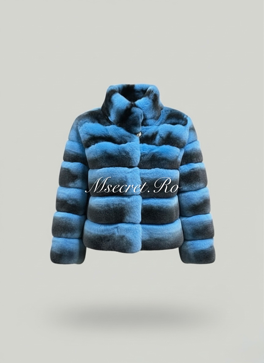Haina baby blue din blana naturala de chinchilla